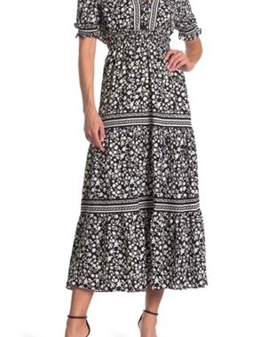 NWT MAX Studio Black and White Floral Tiered Midi Skirt size 1x